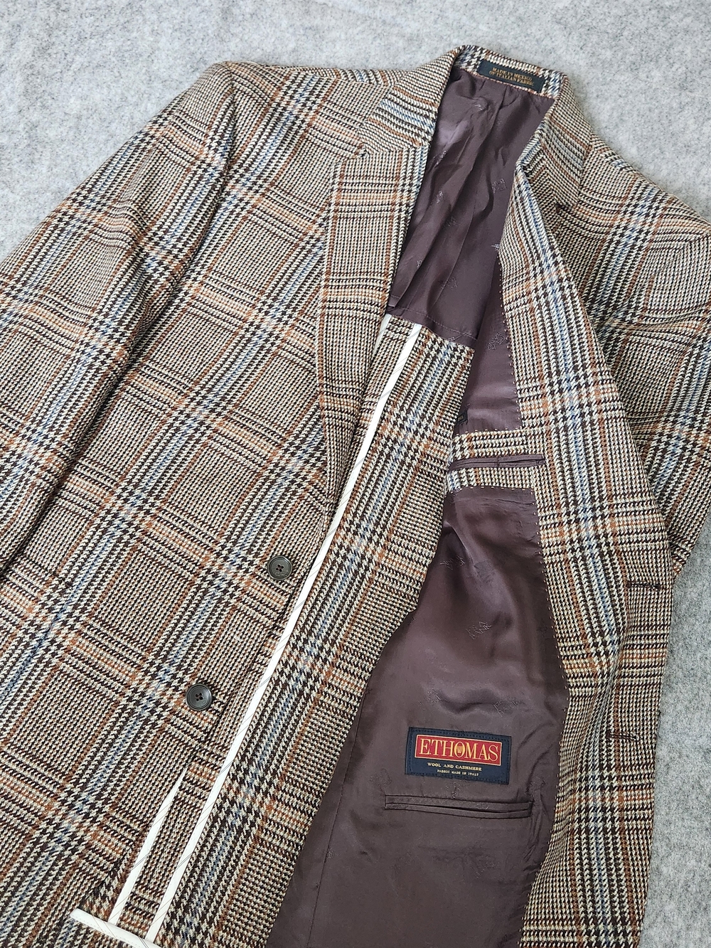Jos. A. Bank Reserve E Thomas Merino Cashmere Blazer Jacket Men 42R Brown Plaid